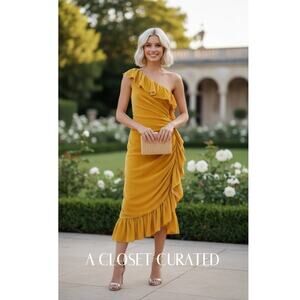 Mestiza New York Flamenco Ruffle Midi Dress 0 NWT Yellow